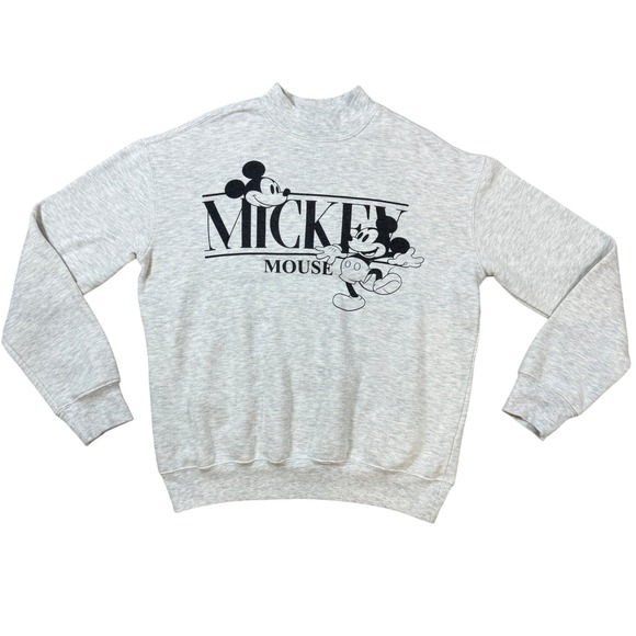 Disney Tops - Disney Mickey Mouse Mock Neck Sweatshirt Grey Heather Graphic Pullover XS